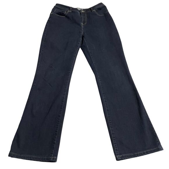 Chicos Platinum Size .5 or Size 6 Stretch Boot Cut Denim Blue Jeans Dark Wash - Picture 1 of 11